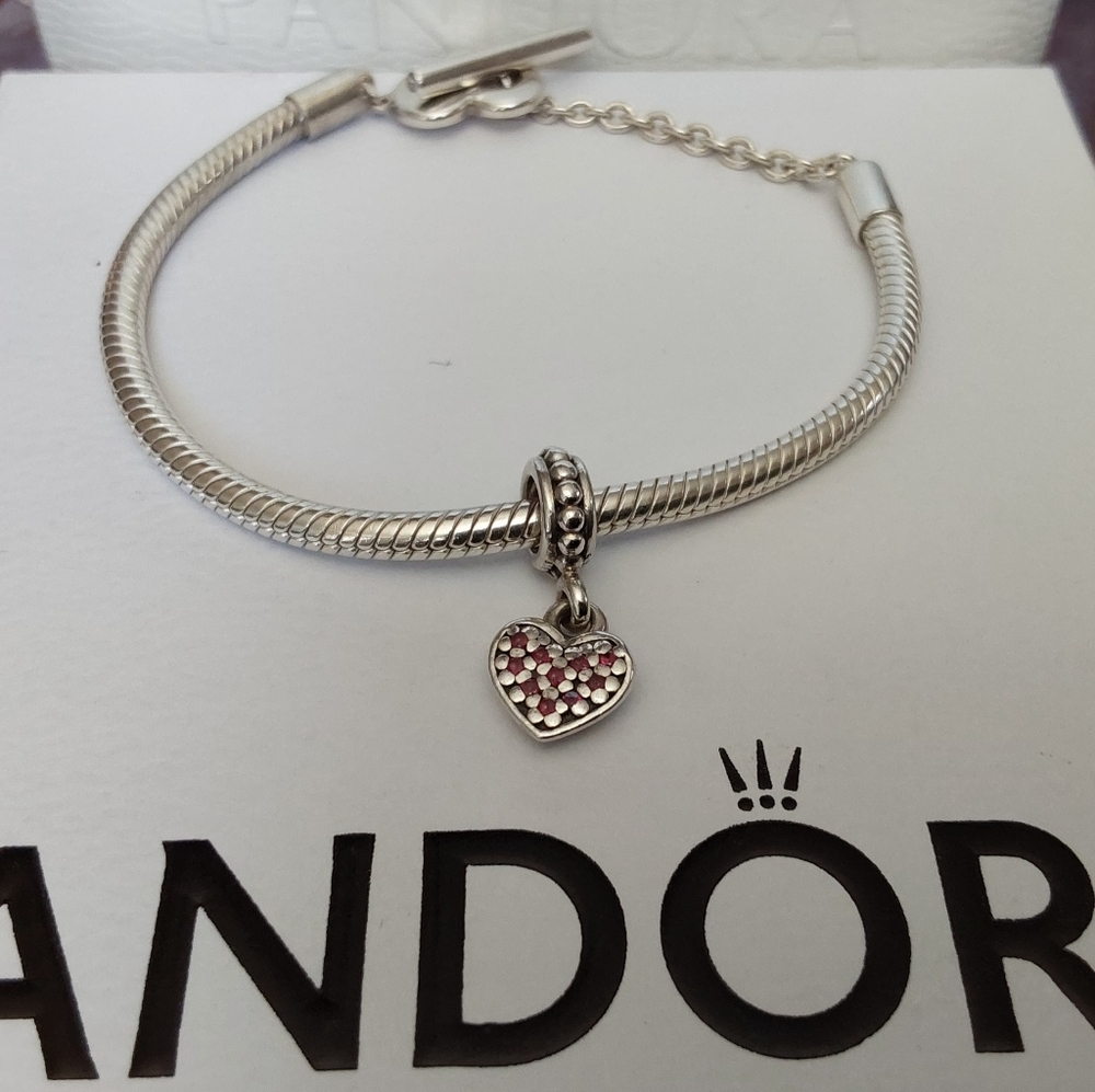 Retired Pandora Pave CZ Red Heart Dangle Charm 791023CZR